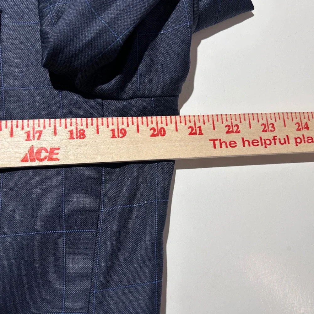 Charles Tyrwhitt 40R Suit 36x31 Wool Navy Windowpane Two Button Double Vented